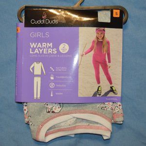 Cuddl Duds NWT Girls Gray Kitty Cat 2 Piece Warm Layers Thermal Set XS 4 5